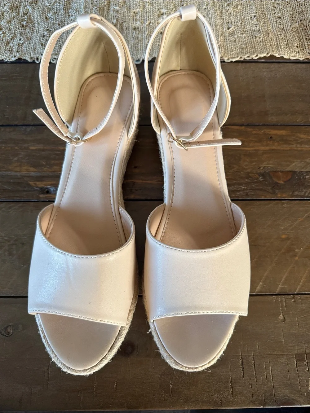 SHEIN Cream Ankle-Strap Espadrille Wedges